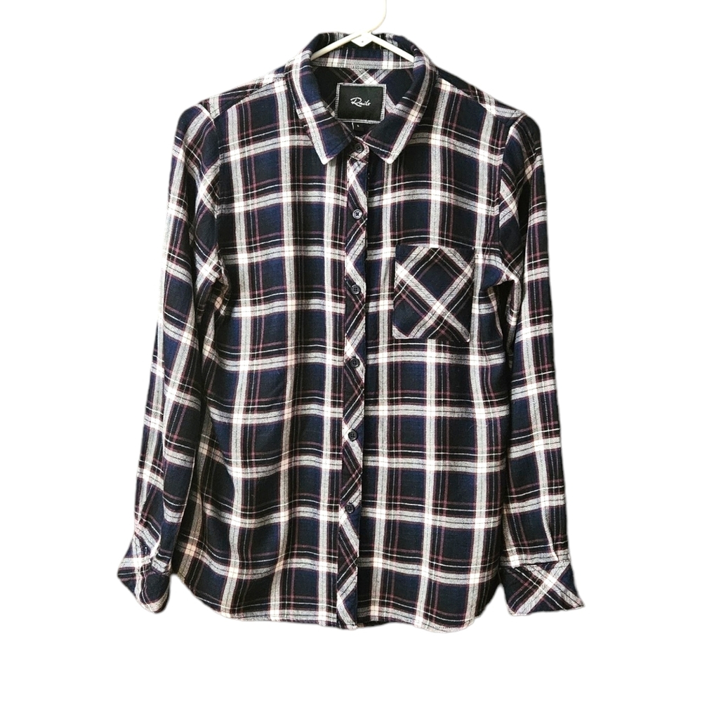 Rails Plaid Flannel Button Up Shirt Women's Size S Plaid Black Navy White